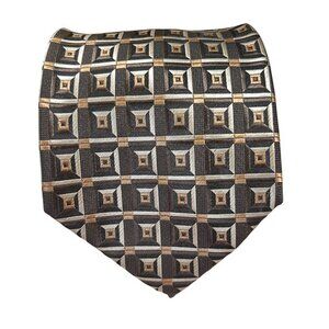 Stafford brown gray men's tie 100% silk necktie approx 3.5" wide 58” long